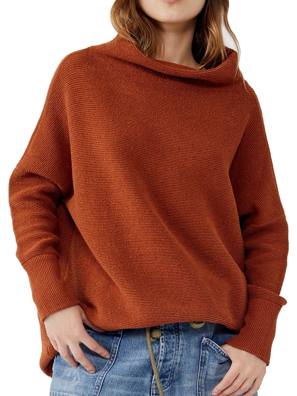 Free People Ottoman Slouchy Tunic Knit Sweater Sienna Burnt Orange Size Medium